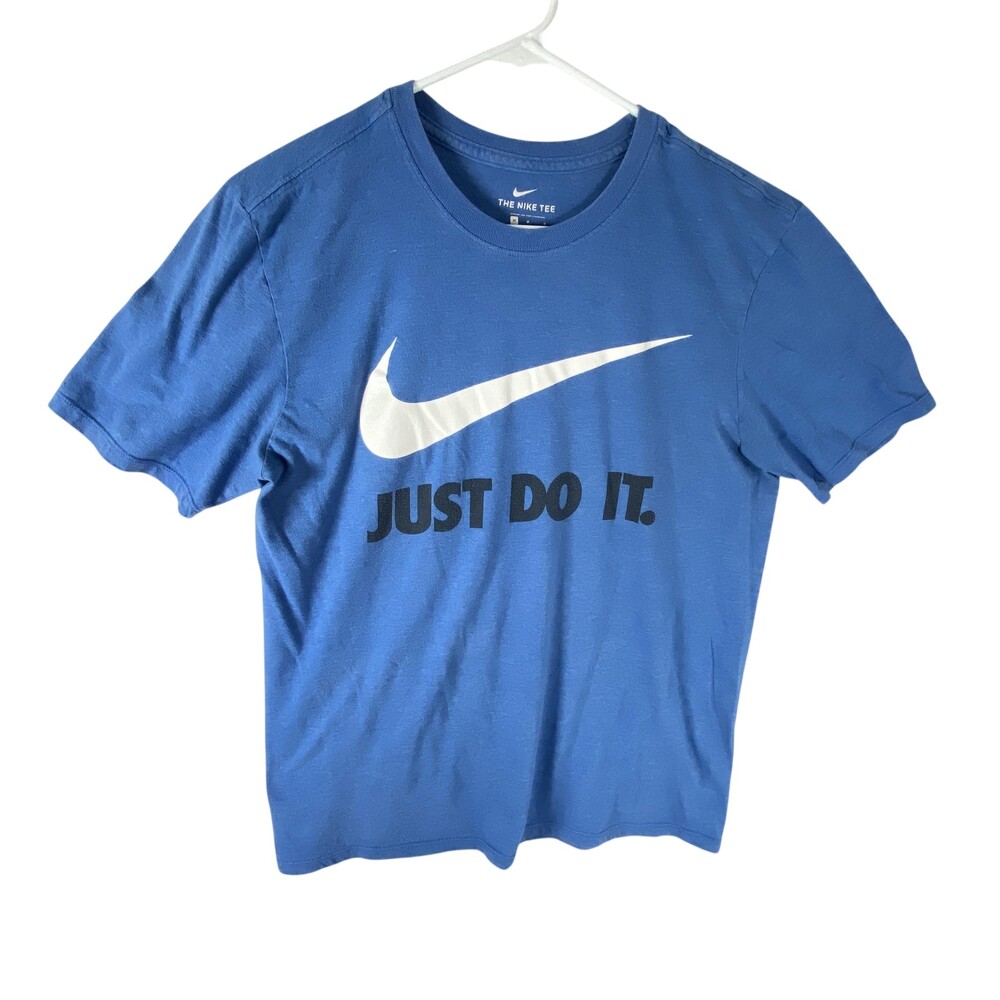 Nike Shirt Mens Medium Blue Just Do It Swoosh Graphic Tee Sports Athletic Fit